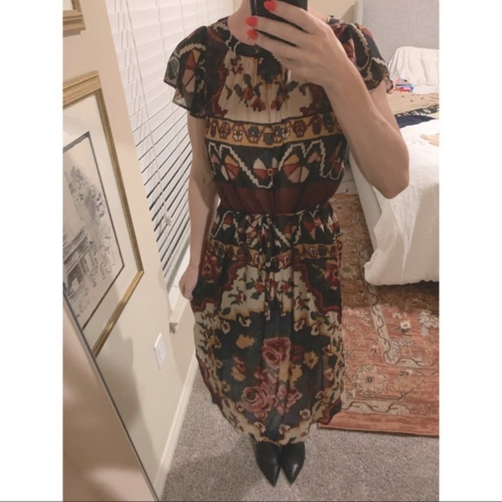 ✨HP✨ Anthro | Mosaic Vintage Floral Midi Dress - Picture 6 of 12